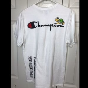 New CHAMPION X SUPER MARIO BROS Heritage T-Shirt Tee Kanji Collab Fireball
